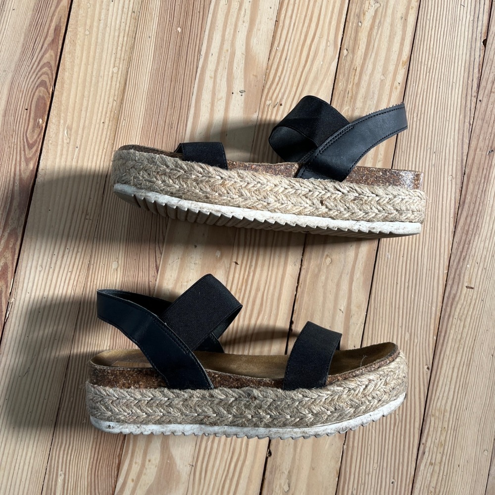 Steve‎ Madden Jaklin Black Elastic Espadrille Platform Wedge Sandals Womens 8 - Picture 8 of 9